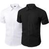 Men Shirt Short Sleeves Turn-down Collar Slim Fit Single-breasted Work Casual Suit Shirt Top Office Clothes
