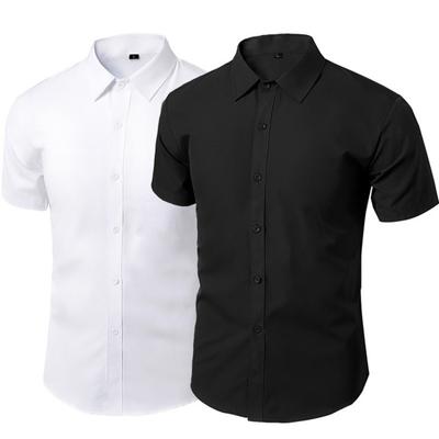 Chemise à manches courtes et col rabattu pour homme, coupe cintrée, simple boutonnage, costume de travail décontracté, haut, vêtements de bureau