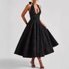 2026 Women's Exquisite Jacquard Halter Deep V High Waist A-line Dress