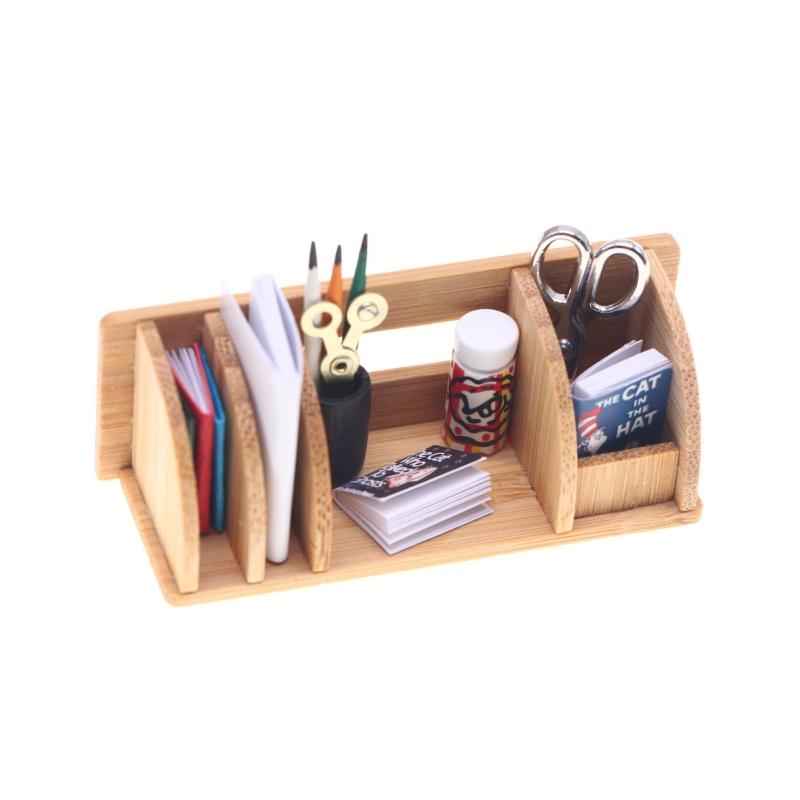 Miniature Desktop Bookshelf Stationery Rack for Dollhouse - Home Model Decor Living Scene Storage Rack Doll House Accessories