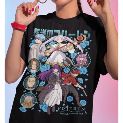 T-shirt Périphériques Anime Japonais Frieren Au-delà de la Fin du Voyage Manga Impression Graphique T-shirt Hommes Femmes Lâche Décontracté Surdimensionné Été Nouveau T-shirt