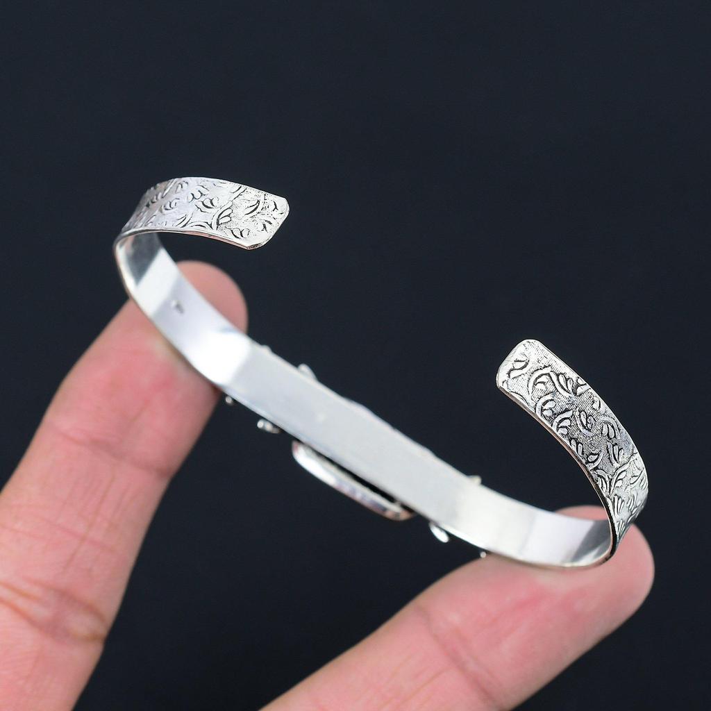 925 Silver Radiant Purpurite Gemstone Handcrafted Flower Mother Bangle Bracelet