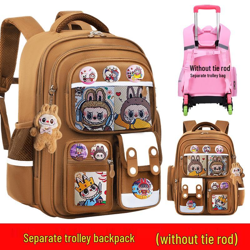 Cartoon Trolley Backpack for Grade 2-6 Students - Large Capacity Schoolbag for Boys & Girls