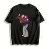 Cool Double Purple-haired Character Print Couple Sweatshirt Anime Style Loose Casual Top For Men Women Pure Cotton T-shirt