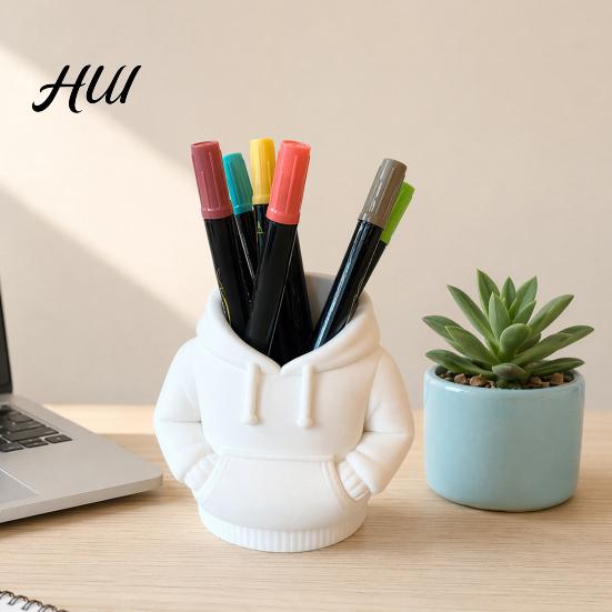 Stylish Stationery Holder 3D Printed Hoodie Pen Holder, Sweatshirt Shape Desk Organizer, Makeup Brush Creative Storage for Pens, Brushes, Office