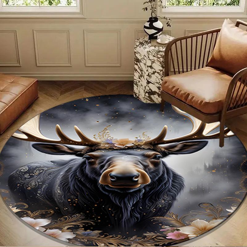 Deer With American Flag Background Round Rug for Livingroom,Bedroom, Palyroom, Chair Rug, Area rug, Circle Carpet, Large Size Fan Christmas gift