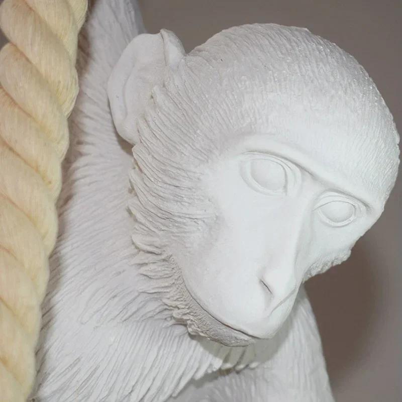 Nordic Creative Hemp Rope Pendant Pendant Light Resin Monkey Light Bedroom Children's Room Home Decoration Ceiling Pendant Lamp