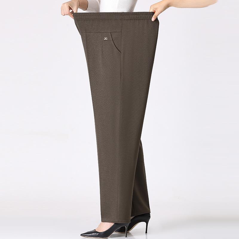 Women Spring Autumn Women Long Pants Elastic High Waist Casual Middle and Old Mom Pants Winter Plushed Warm Straight Pants