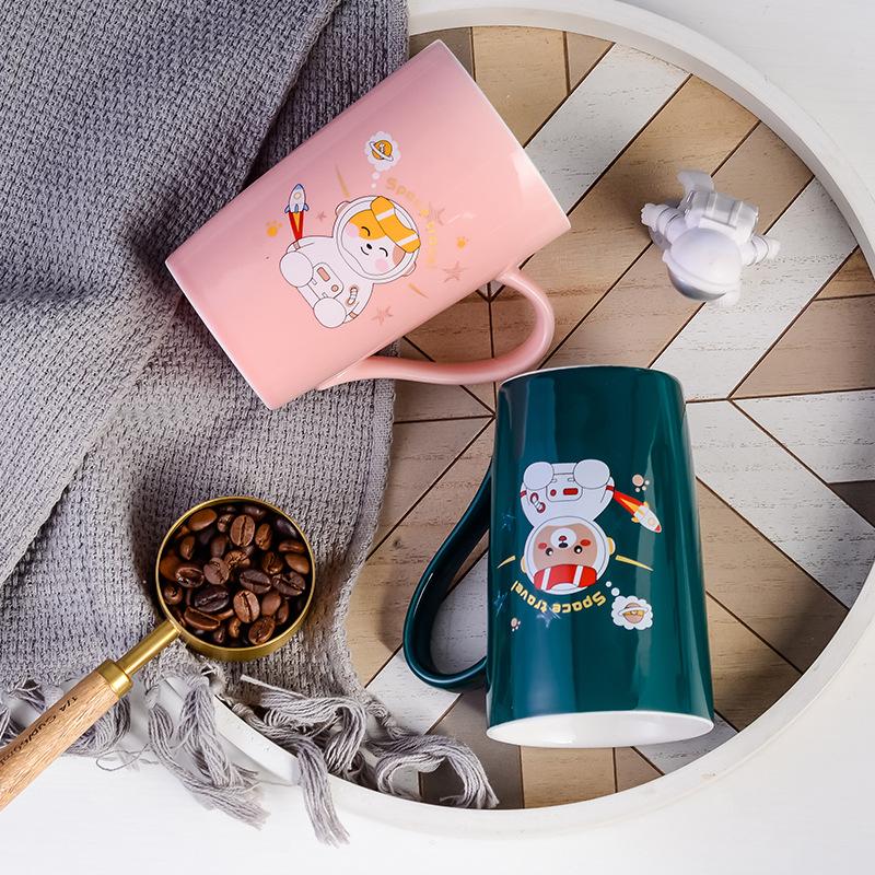 Animal Astronaut Couple Pair Cup Chinese Valentine's Day Ceramic Mug Gold Jewelry Event Gift Cup