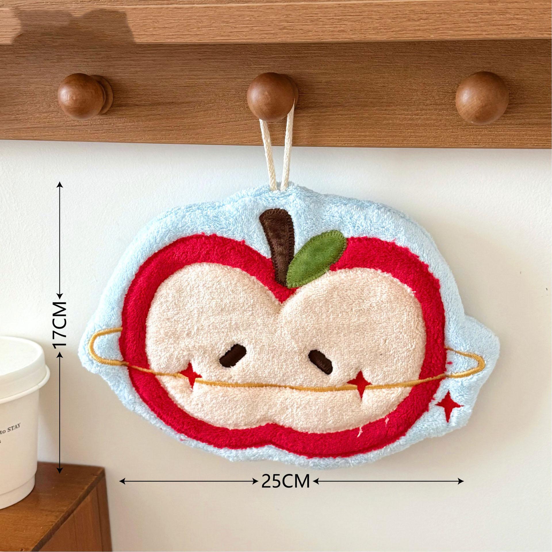 

Apple Hand Towel Quick-drying and Water-absorbing Hanging Cute Coral Velvet Towel Thickened Kitchen Bathroom Small Square Towel