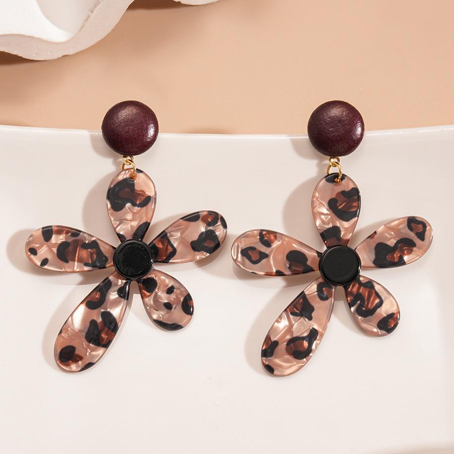 

Серьги-гвоздики из смолы с размытым леопардовым принтом, геометрическим цветком, серебряной иглой, в стиле Майяр, с ретро-темпераментом, нишевые серьги высокого класса