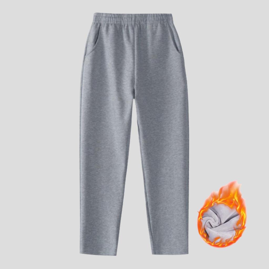 Kids' Navy Blue Sports Pants with Plush Lining, Autumn-Winter School Uniform, Loose Fit, Straight Leg for Boys and Girls