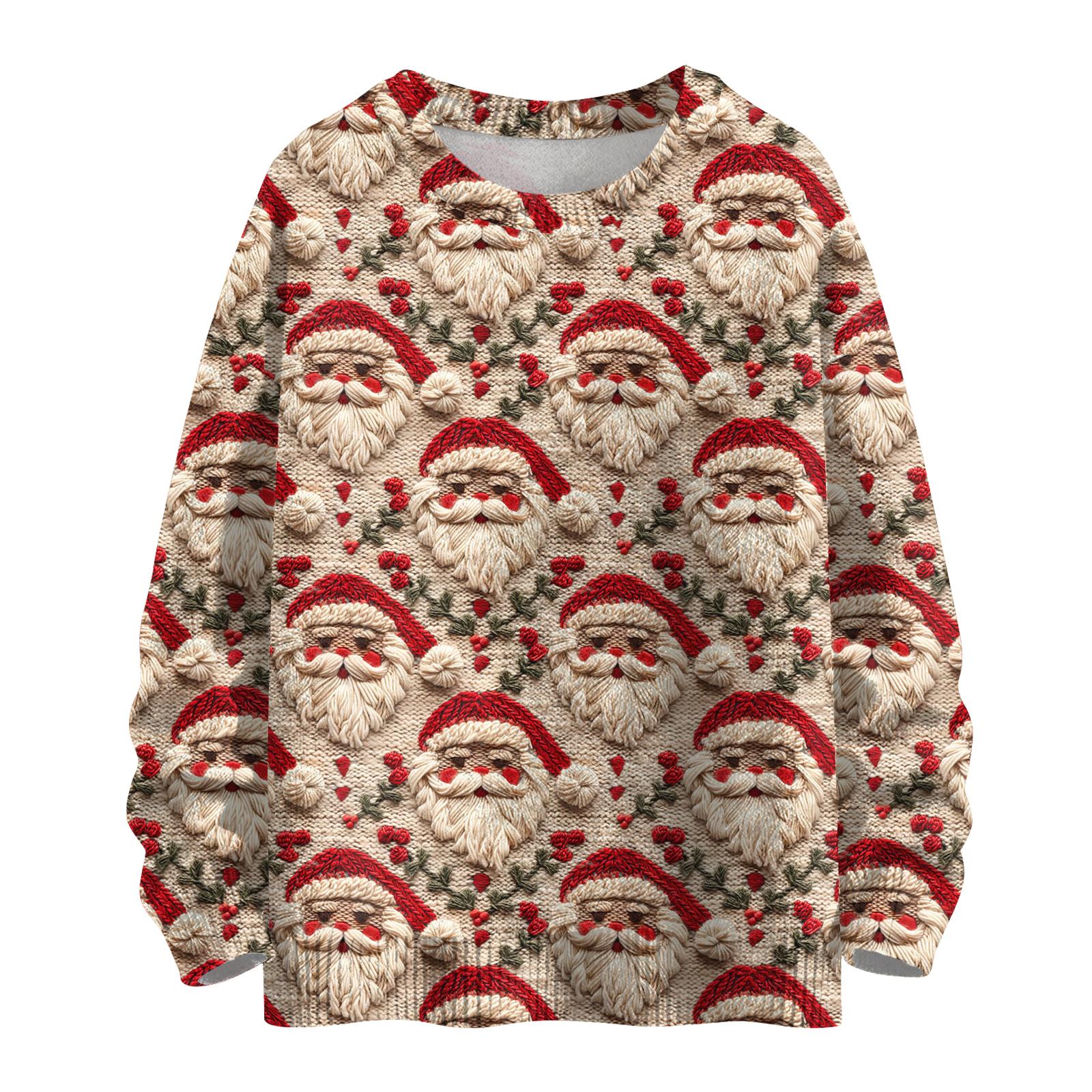 

Женский модный повседневный трикотажный свитер с длинным рукавом и рождественским принтом, круглый вырез XL арбуз красный