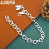 925 Sterling Silver Charming Side Chain Double Leaf Bracelet Gift Jewelry