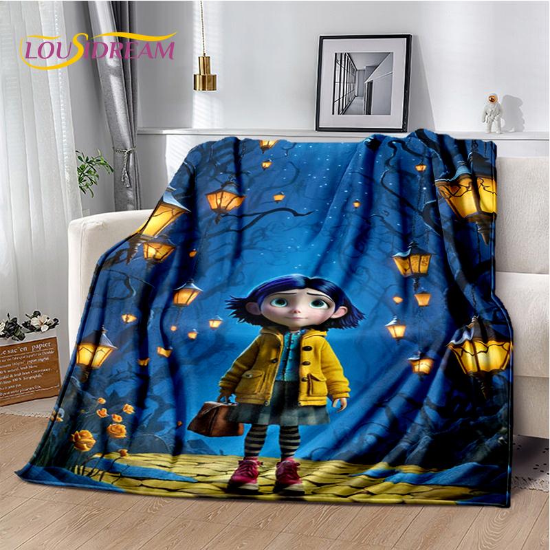 29 stil Coraline Secret Door Cartoon Horror Pătură moale de flanel pentru pat dormitor canapea picnic, pătură pentru copii în aer liber