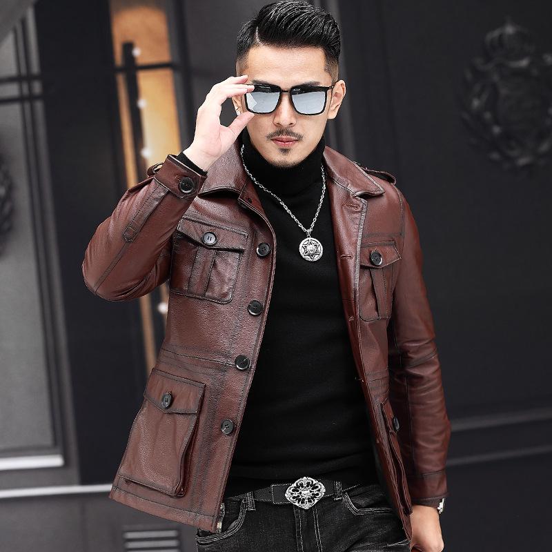 Men's Genuine Cowhide Leather Jacket, Autumn/Winter Business Casual, Optional Fleece Lining