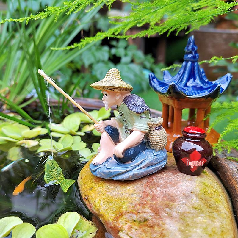 Jiang Taigong Fischer Ornaments für Hof Fischteich Felsen Bonsai Dekor