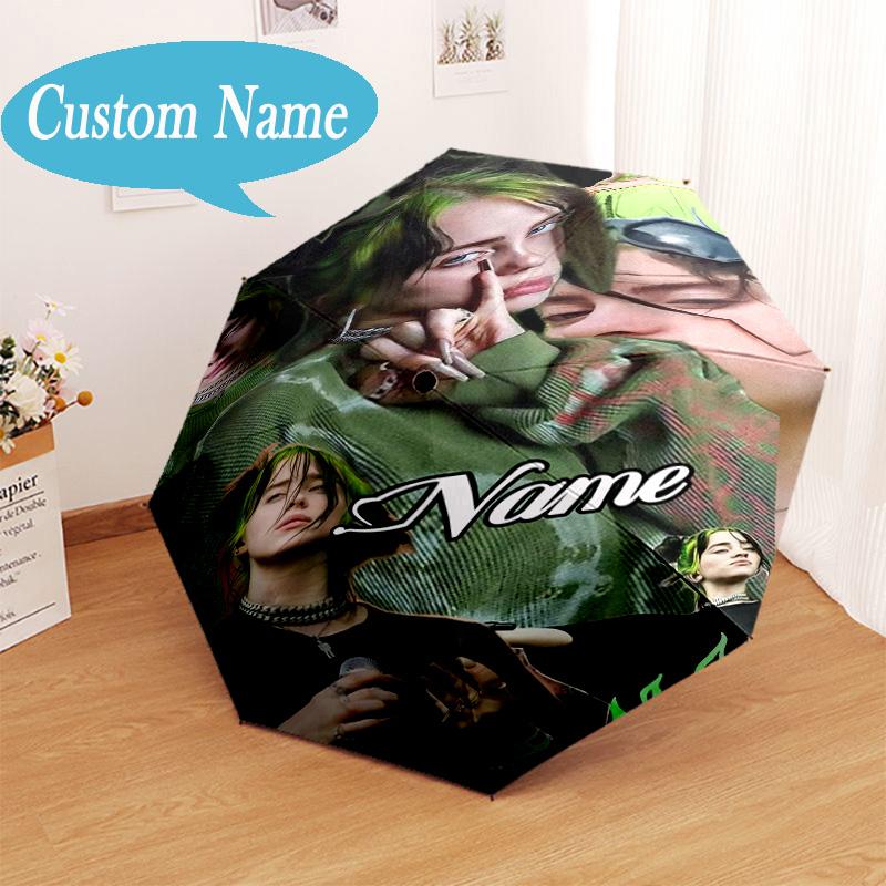 Custom Name Eilish Neon Vibes Umbrella Folding Umbrella, Automatic Umbrella - 8-Frame for Travel, Casual Lightweight Personalized Gifts