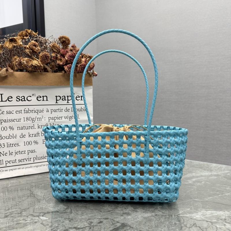 Korean Style Ins Hollow Out Woven Basket Bag Candy Color Beach Bag Handmade Straw Rattan Shoulder Handbag for Women Travel