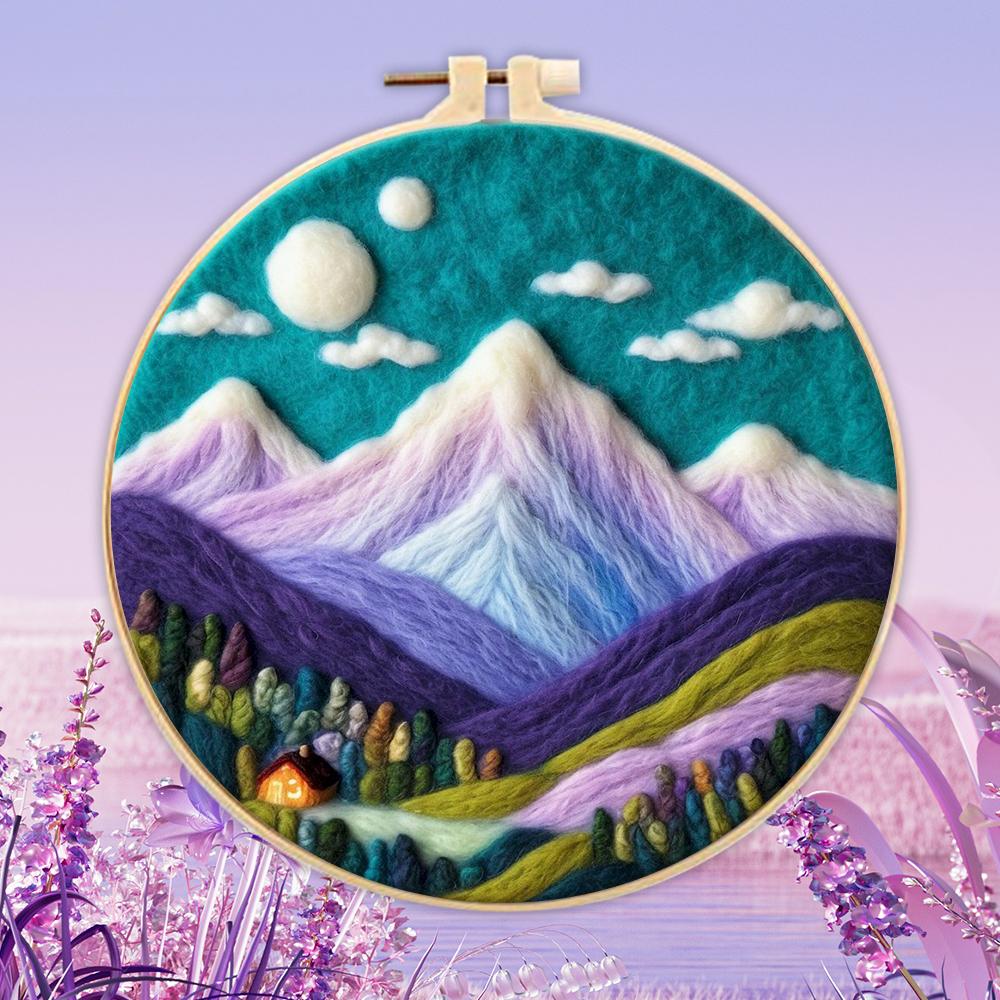 CHENISTORY 20x20cm Frame With Wool Felting Painting Kit Landscape Funny Diy Felt Crafts Package Felt Needle For Home Decoration