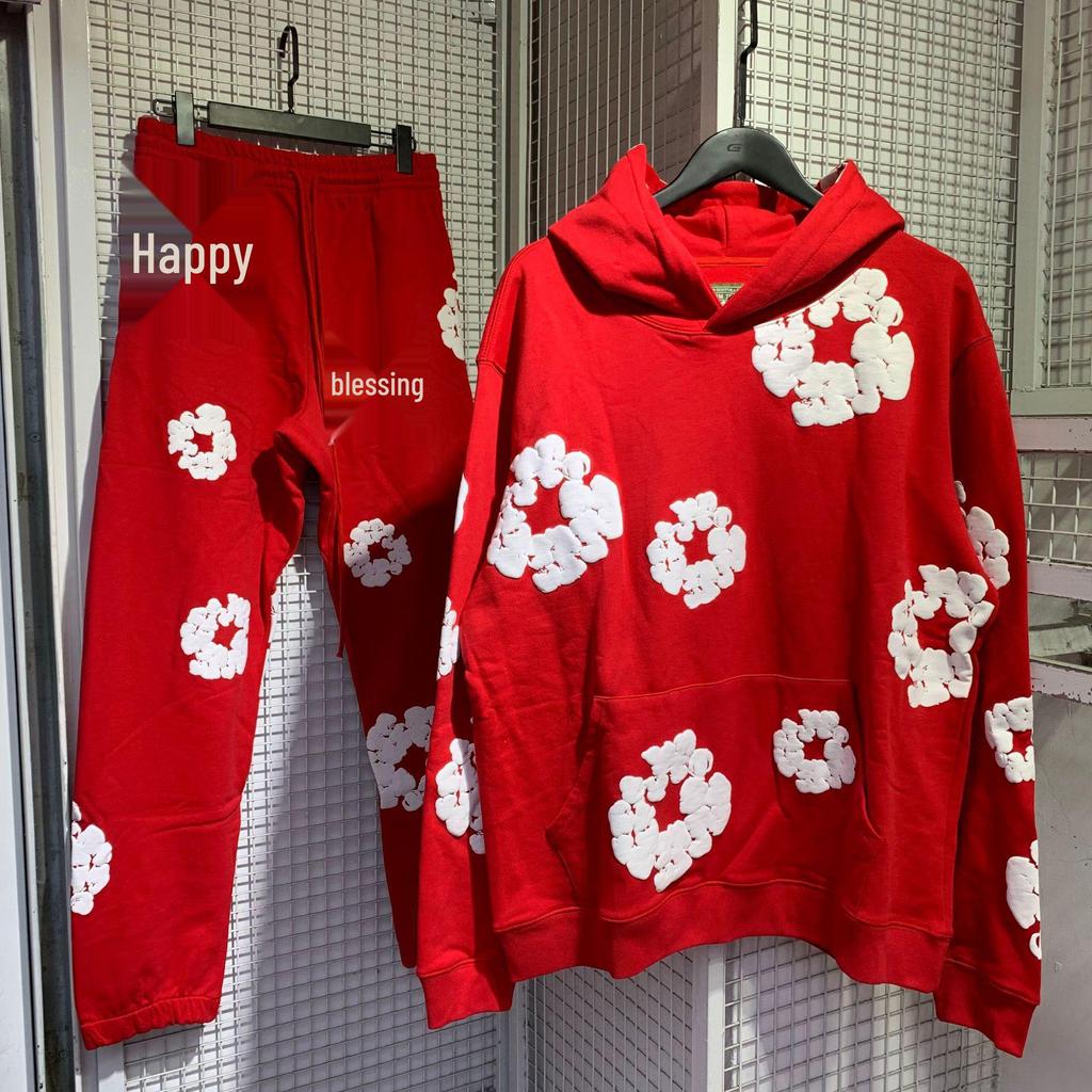 Denim Cottonwood Streetwear Sweatshirt & Hoodie Set: Cuffed Casual Trend for Men & Women