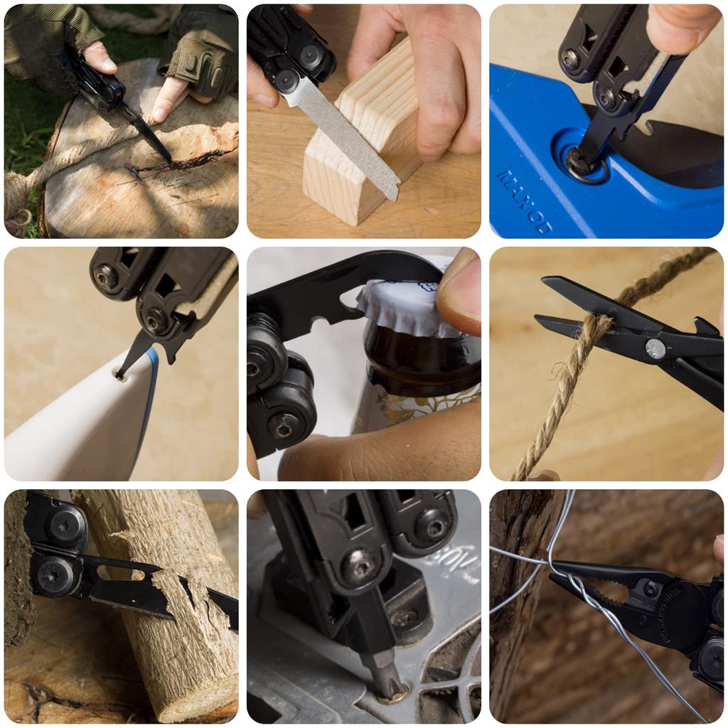 Utomhus med Låsning Inkluderar Tejp Flaska och Perfekt för Utomhus och Nödsituationer Svart Oxid SWISS+TECH 16-i-1 Multiverktyg, Multiverktygsfunktion,