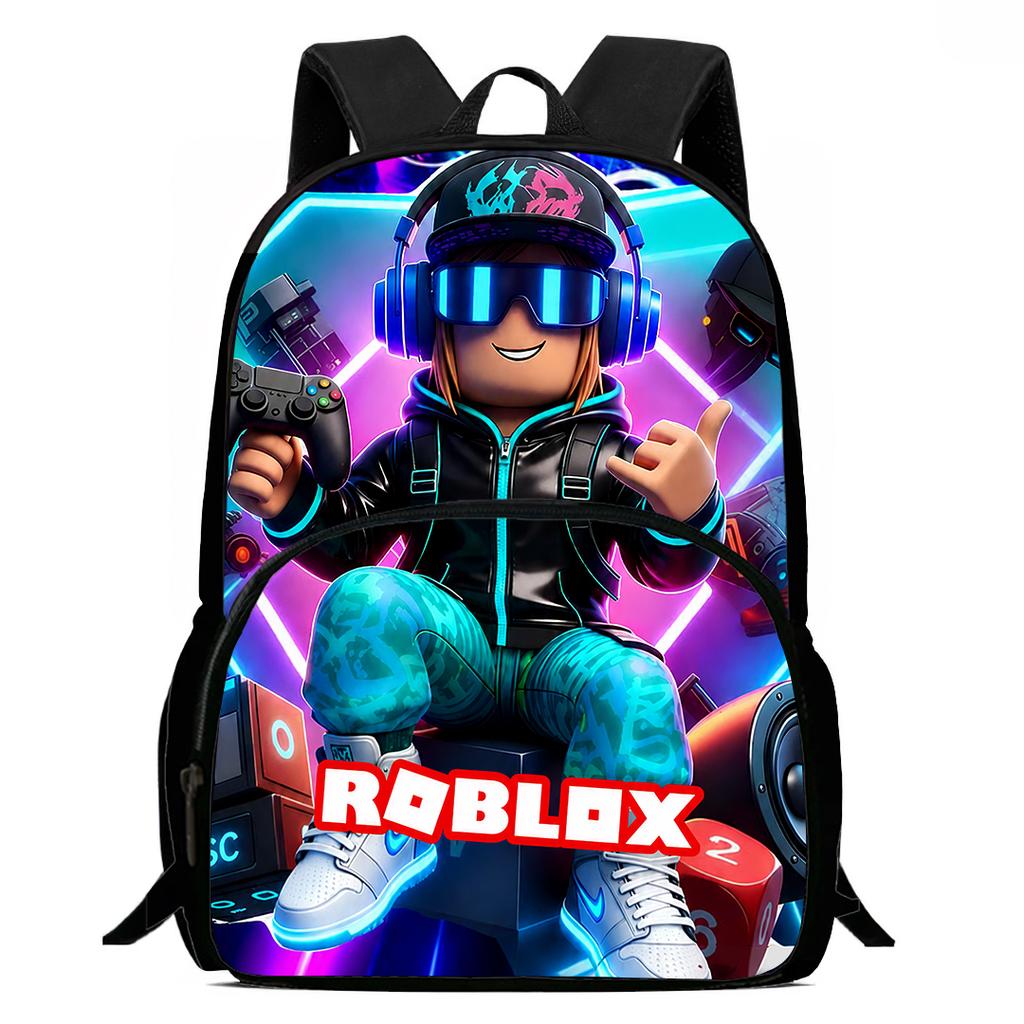 15-Inch Roblox Cartoon Backpack, Large Capacity Back Support Backpack with Front Pocket, Suitable for Unisex Children Aged 5-8