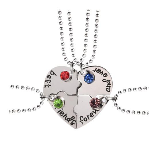 Yousheng 1 Set Best Friends Forever Necklaces Splicing Rhinestone Heart Pendants Necklaces Friendship Theme Love Heart Necklaces Gift for Besties