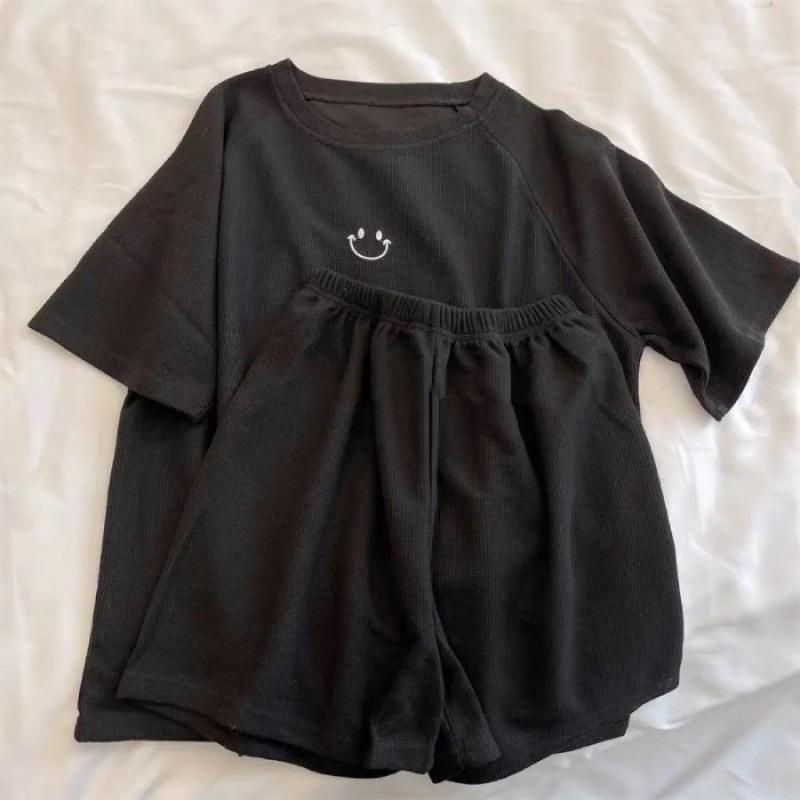 

Летние шорты Шорты Пижама Женский корейский круглый вырез Свободный Повседневный костюм XXL чёрный