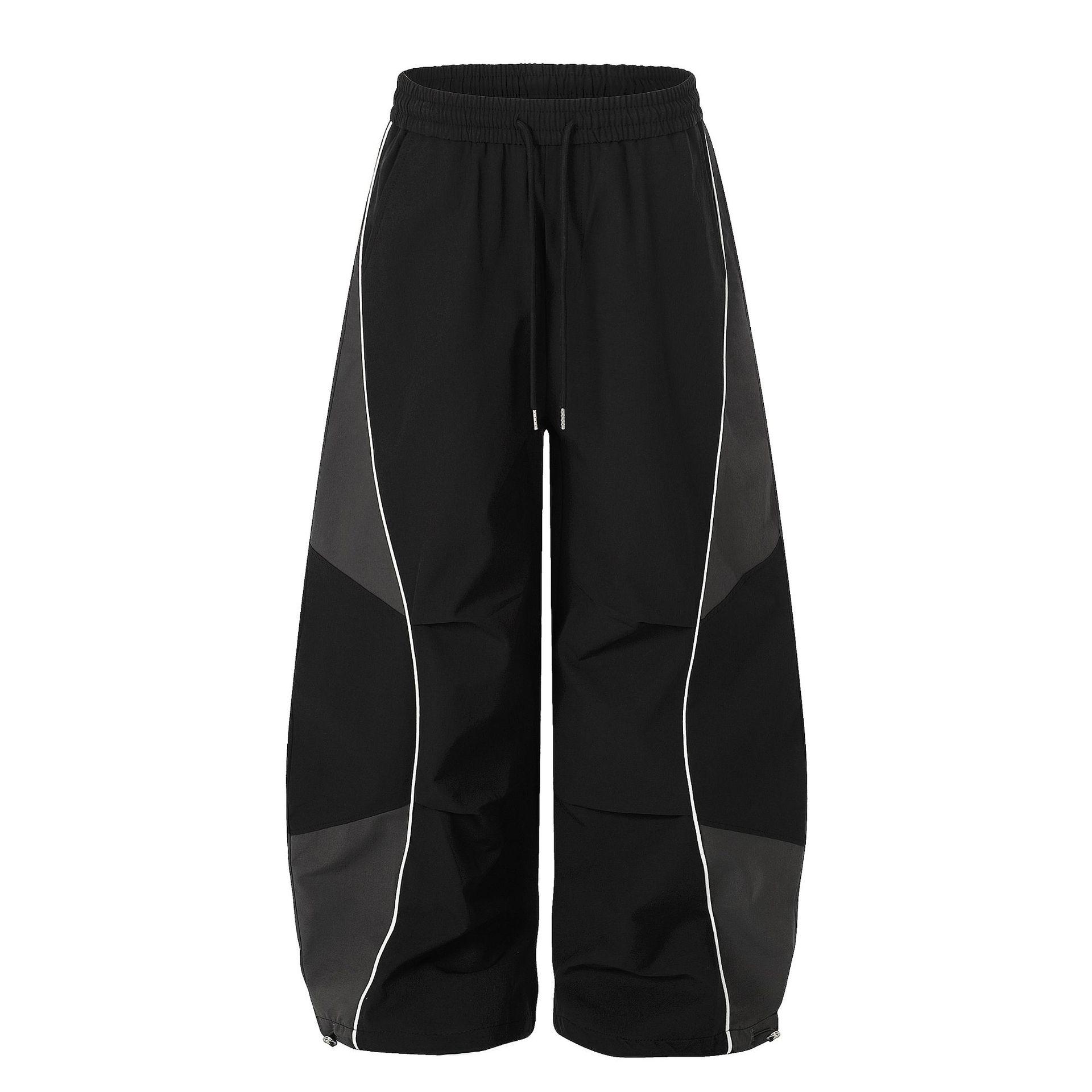 

Unisex Color Block Patchwork Wide Leg Joggers with Drawstring Adjustment Large чорний