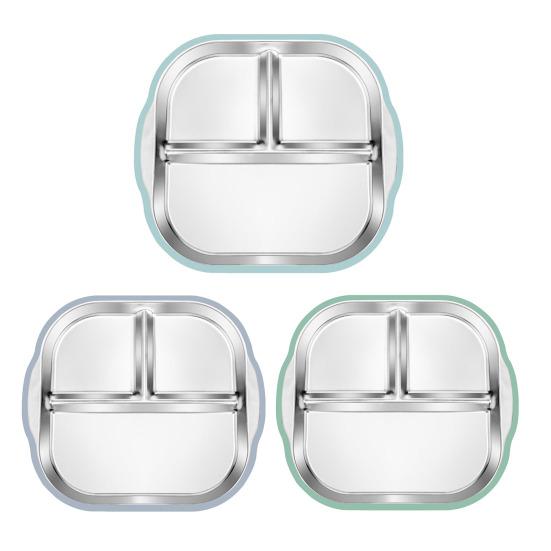 Assiette pour tout-petits en acier inoxydable avec base à ventouse, bol pour bébé à 3 compartiments, poignée en silicone antidérapante, plat en métal incassable pour enfants