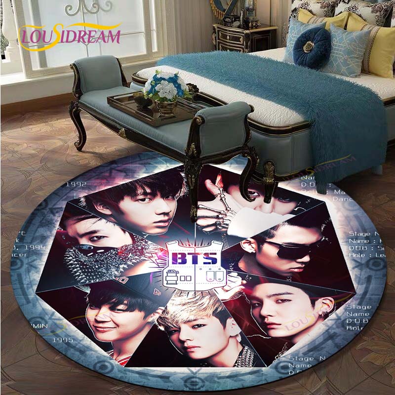 Kpop Bangtan Boys Round Carpets for Living Room Rugs Soft Flannel Floor Area Rug Bedroom Carpet Mat for Children Kitchen Rug