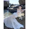 Super fairy vacation wind perspective mesh tube top skirt fishtail long dress dress white dress light wedding dress