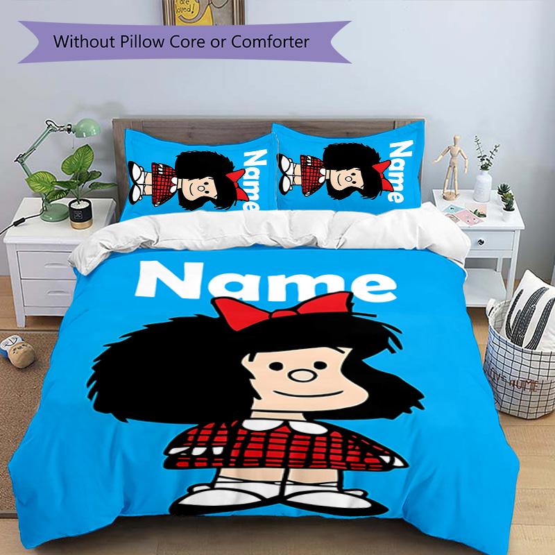 3pcs Mafalda2 Cover Set - Personalized Name, HD Printed Bedding with 1 Cover and 2 Pillowcases - Perfect for Home Decor, Easy Care