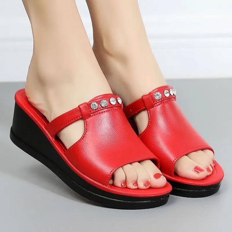 zapatos de mujer women fashion sweet spring slip on wedge heel sandals for home & beach lady classic comfort black shoes ab287