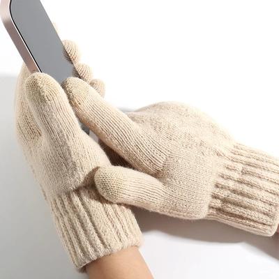 New Men's Warm Full Finger Gloves Winter Fleece Gloves Woman Thickening Wool Knitted Cycling Driving Gloves