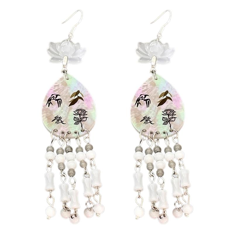 Элегантные серьги-подвески Цветок Цветок в китайском стиле Национальные серьги Акриловая текстура для различных случаев 1