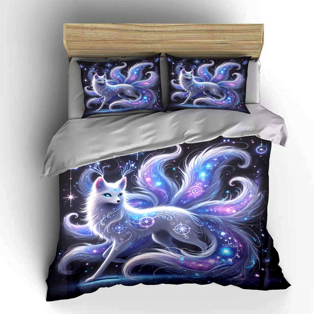 Mystical Fox Galaxy Decor Set Soft Comfortable Duvet Cover Bedding Set Included 1*Duvet Cover & 2*Pillowcases, Gift