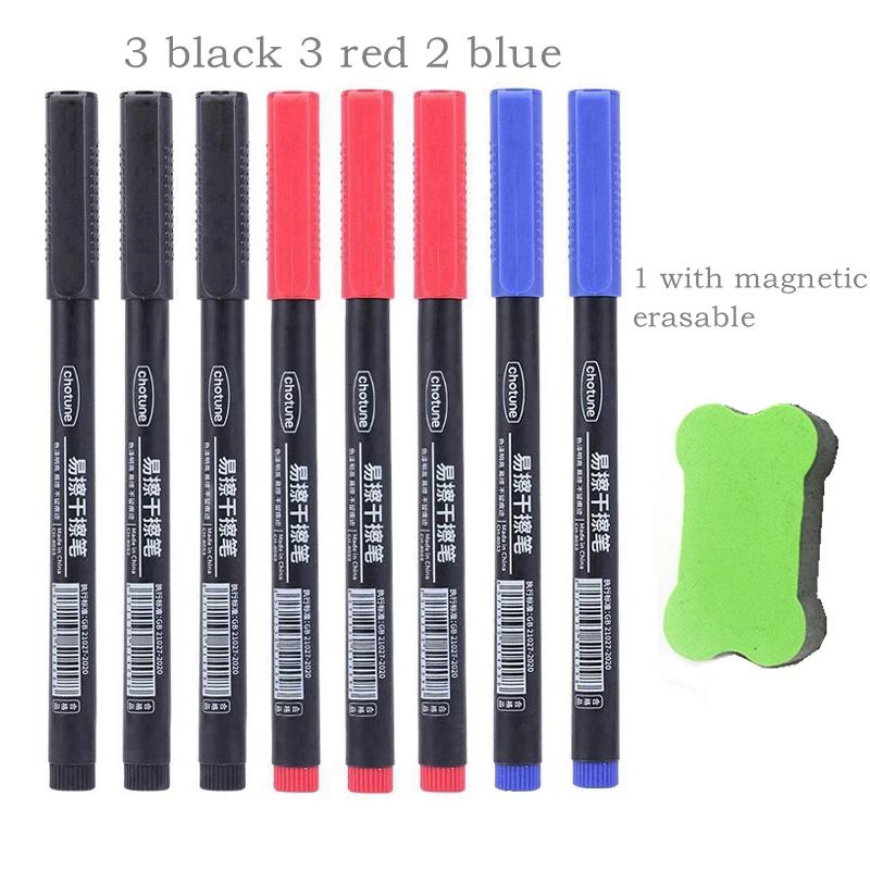 8 buc Marker Whiteboard Șters 0.5mm Vârf Fin Cerneală Neagră/Albastră/Roșie Marker Tablă Școală Birou Artă Scris Papetărie