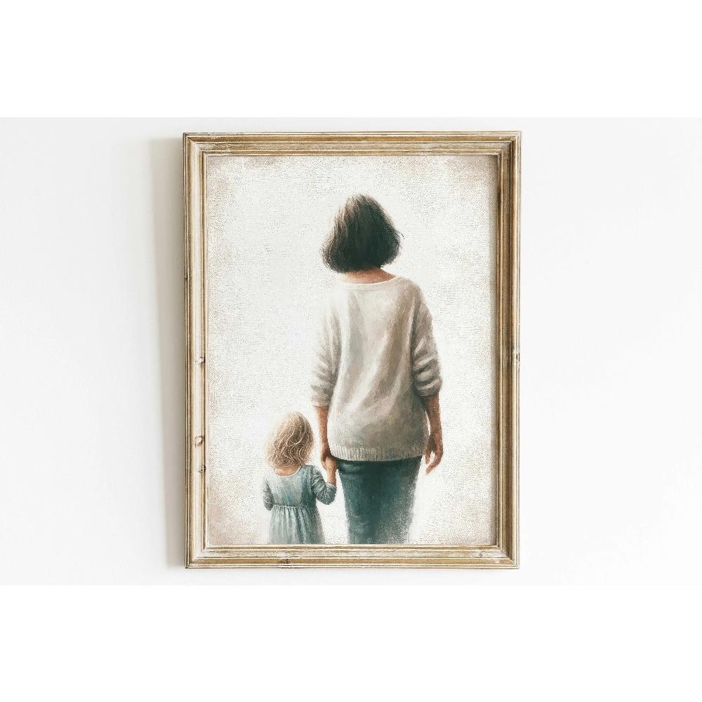 Mom & Child Wall Art Print Mother Daughter Son Portrait Printable Family Artwork Canvas Painting Living Room Bedroom Home Decor