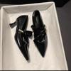2025 New Genuine  Office Ladies Pumps Pointed Toe T-strap Thin High Heels Mary Janes  Shoes for Women Dress