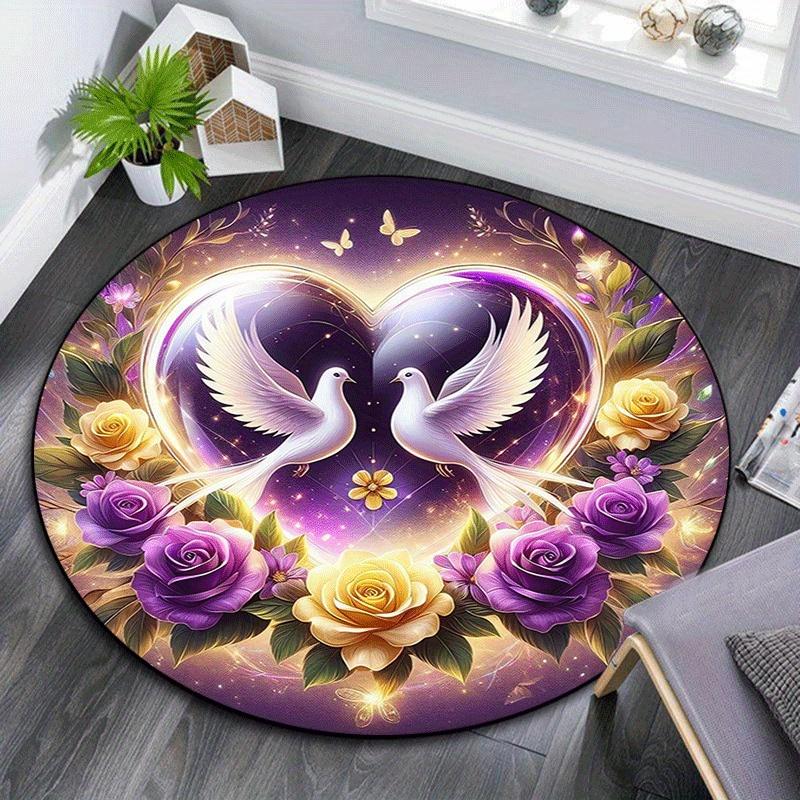 

1pc Soft, Absorbent & Non Slip White dove and flowers Round Rug Soft Circle Rug for Living Room & Bedroom Decor, Chair Mats, and Unforgettab 80cm by 80cm