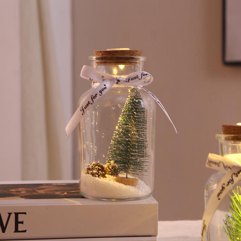 Nordic Christmas Glass Wishing Bottle: Pinecone Landscape LED Night Light Ornament