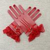 Women Thin Fishnet Mesh Driving Gloves Black White UV Protection Ruffle Lace Gloves