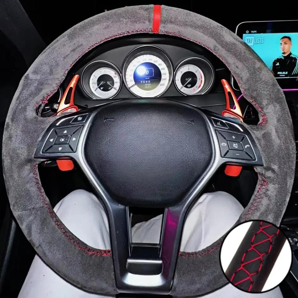 Hand Stitched Soft Suede Leather Steering Wheel Cover For Mercedes Benz A45 AMG W176 C63 W204 CLA C117 CLS S-Model 2011-2016