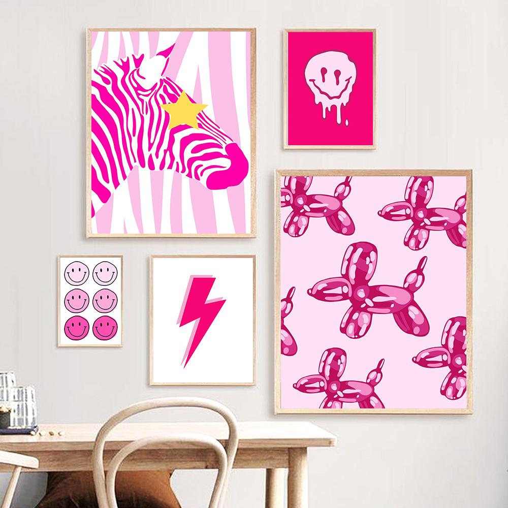 Fashion Pink Leopard Zebra Poster Minimalist Wall Artwork Modern Canvas Painting Print Love Pictures Kid Nursery Room Home Decor