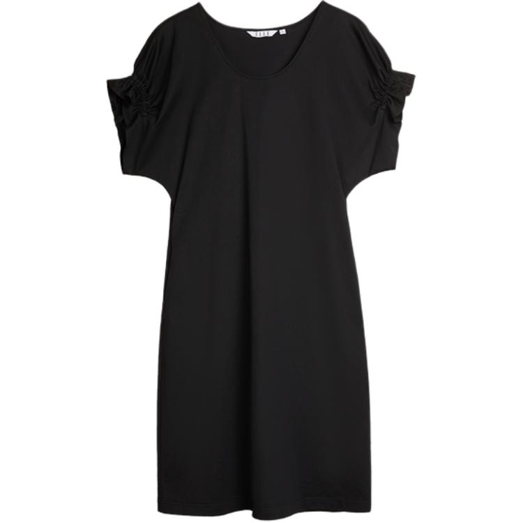 ELLE Elegant Minimalist High-Quality Round Neck Cotton A-Line Long Dress Short Sleeve Dress Women Dresses L8SLS143