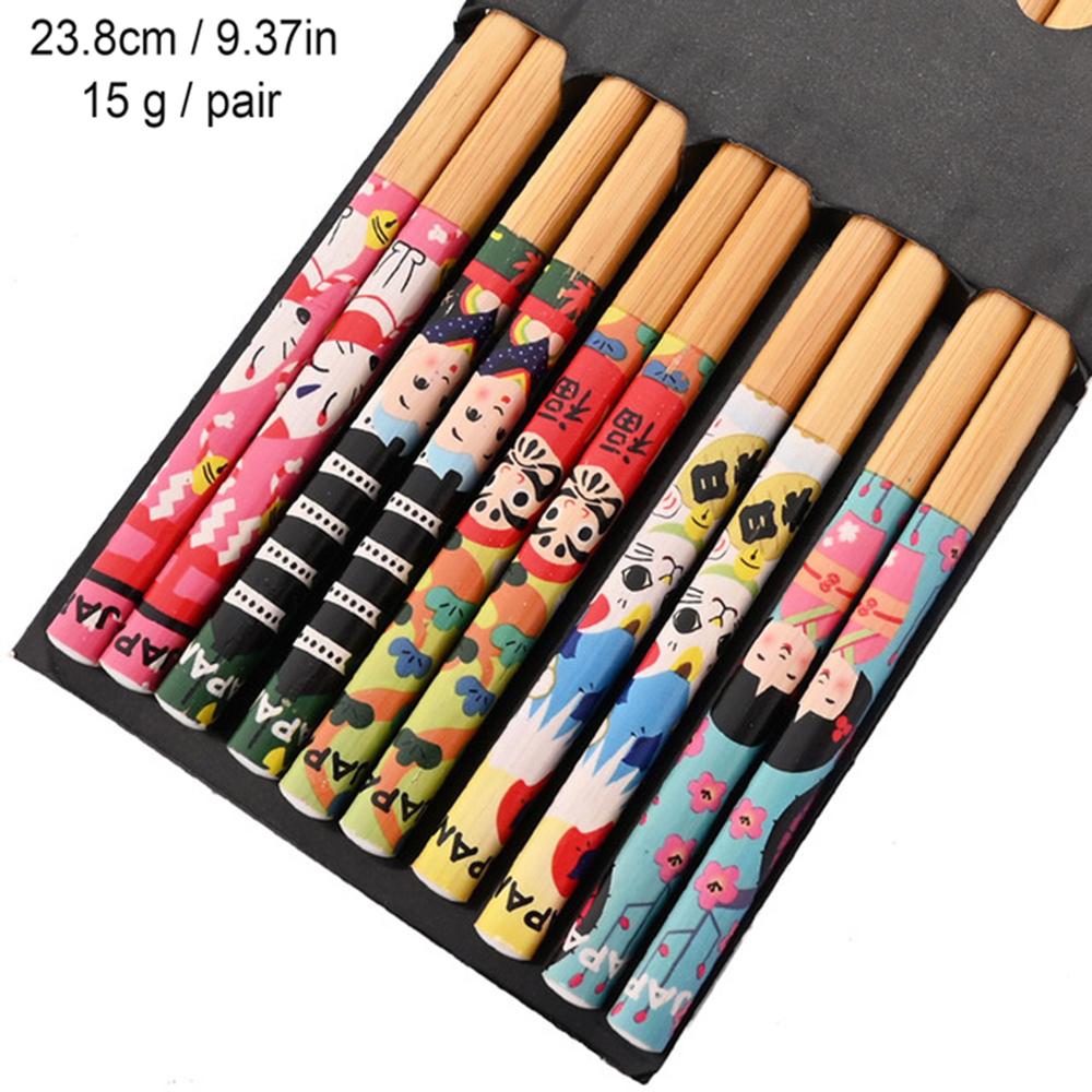 Japanese 5Pairs Bamboo Chopsticks for Sushi Non-Slip Food Sticks Hot Pot Reusable Chinese Chopsticks Tableware Kitchen Tools