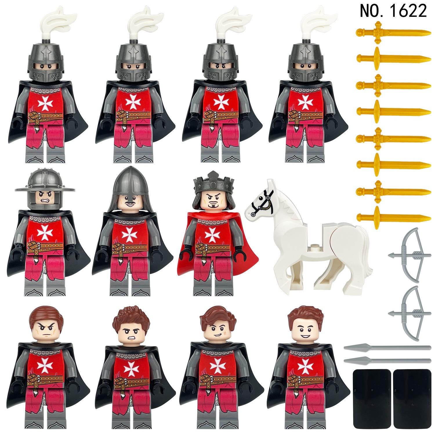 Compatible With Lego Medieval Soldiers Small Particles Minifigures Knight Corps White Horse Black Shield With Sword Building Block Minifigures