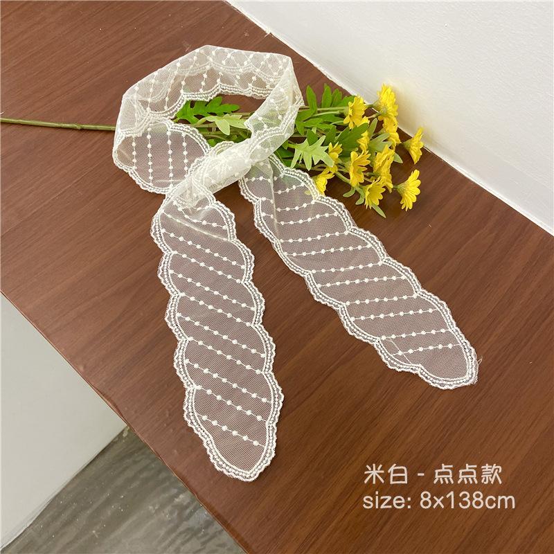 Fashion Solid Color Lace Embroidery Women's Hair Scarf Korean Style Hair Long Ribbons Scarf Hair Bands  Headwear